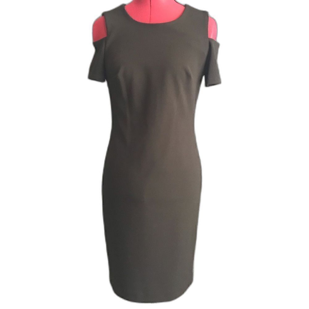 Tommy Hilfiger Dress Women’s Size 4 Black Cold Shoulder Short Sleeve Gold Zipper